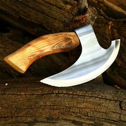 handmade carbon steel pizza axe viking style axe olive wood handle with leather sheathe gift for usa father's day gift