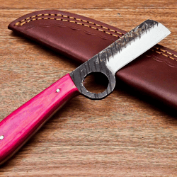 handmade carbon steel bull cutter skinner knife resin handle with leather sheathe gift for usa father's day gift for men