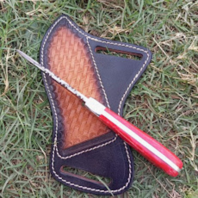 Handmade Damascus Steel Skinner Knife Resin Handle With Leather Sheathe Gift For USA Fathers Day Gift For Men Groom 3