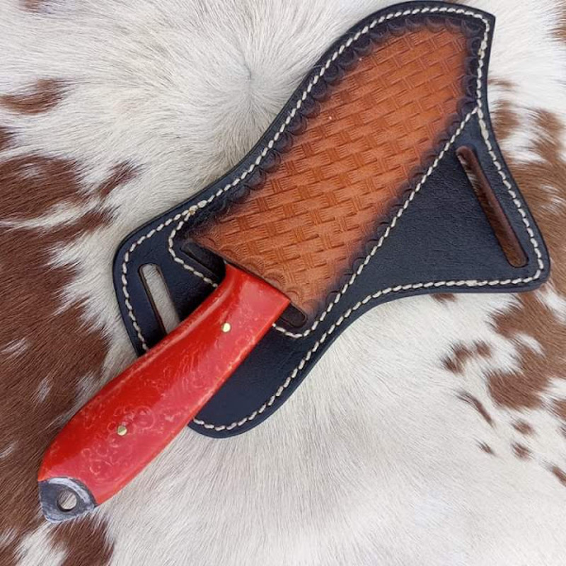 Handmade Damascus Steel Hunting Knife Weir Cut Skinner Knife Resin Handle With Leather Sheathe Gift For USA Fathers Day 3