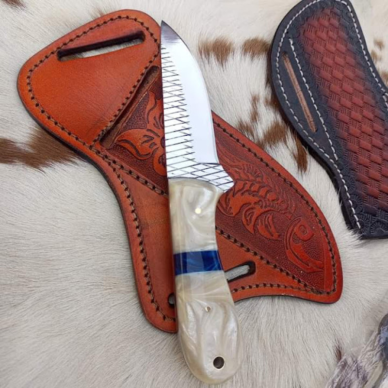 Handmade J2 Steel Cowboy Knife Fixed Blade Knife Bone  Froze Handle With Leather Sheathe Gift For USA Fathers Day Gift 1