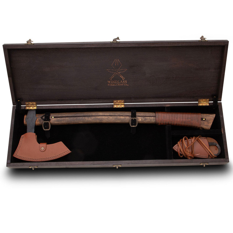 Handmade Carbon Steel Axe Viking Axe Othala Viking Bearded Axe Set With Wood Box Gift With Leather Sheathe Gift For USA 6