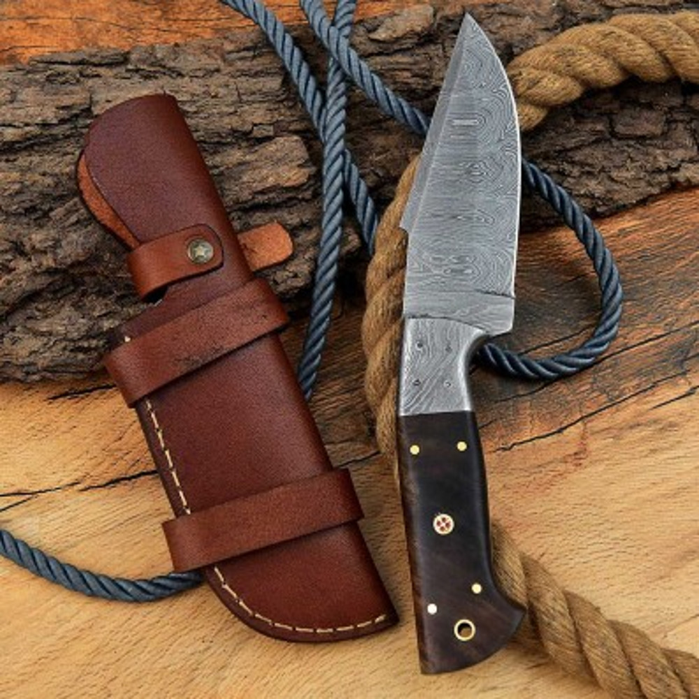 Handmade Damascus Steel Skinner Knife Fixed Blade Olive Wood Handle With Leather Sheathe Gift For USA Fathers Day Gift 4