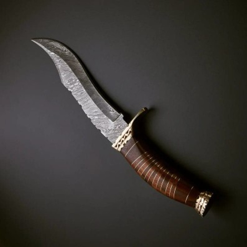 Handmade Damascus Steel Bowie Knife Leather Wood Brass Handle With Leather Sheathe Gift For USA Fathers Day Gift 0