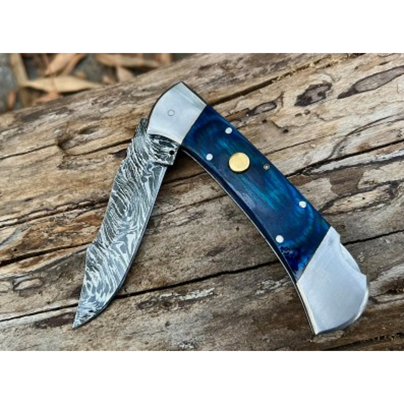 Handmade Damascus Steel Pocket Knife Dollar Sheathe  Back Luck Handle With Leather Sheathe Gift For USA Fathers Day 0