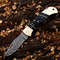 Handmade Damascus Steel Pocket Knife Buffalo Horn Brass Handle Back Luck Handle With Leather Sheathe Gift For USA 1