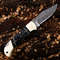 Handmade Damascus Steel Pocket Knife Buffalo Horn Brass Handle Back Luck Handle With Leather Sheathe Gift For USA 2