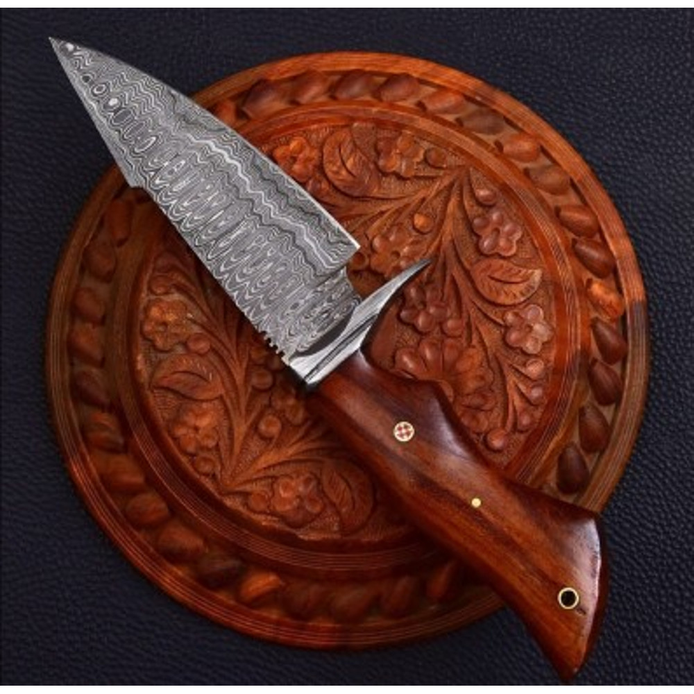 Handmade Damascus Steel Skinner Knife Fixed Blade Hunting Knife Olive Wood Handle With Leather Sheathe Gift For USA 0