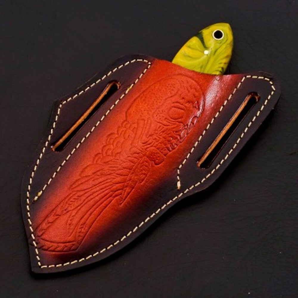 Handmade Damascus Steel Bull Cutter Hunting Knife Resin Handle With Leather Sheathe Gift For USA Fathers Day Gift 2