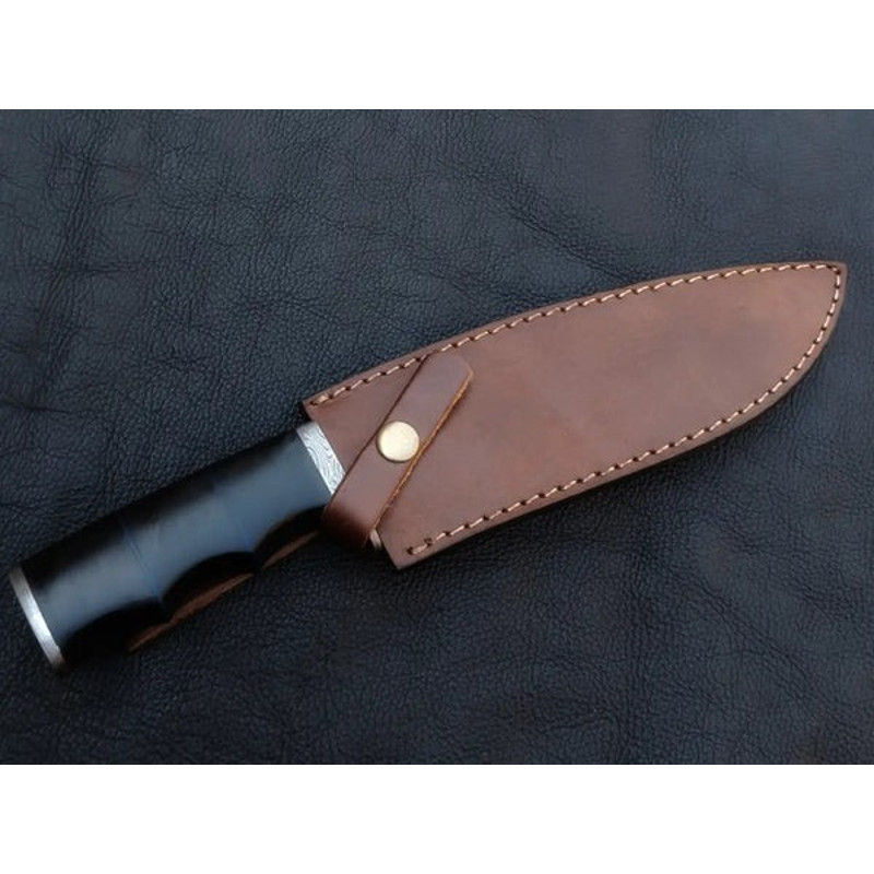 Handmade Damascus Steel Hunting Knife Buffalo Horn  Steel Hnadle With Leather Sheathe Gift For USA Fathers Day Gift 5