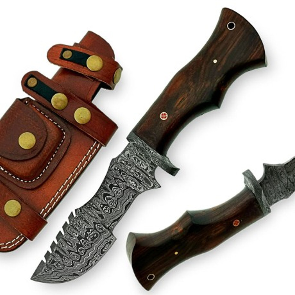 Handmade Damascus Steel Tarakar Knife Fixed Blade Wood Handle With Leather Sheathe Gift For USA Fathers Day Gift 0