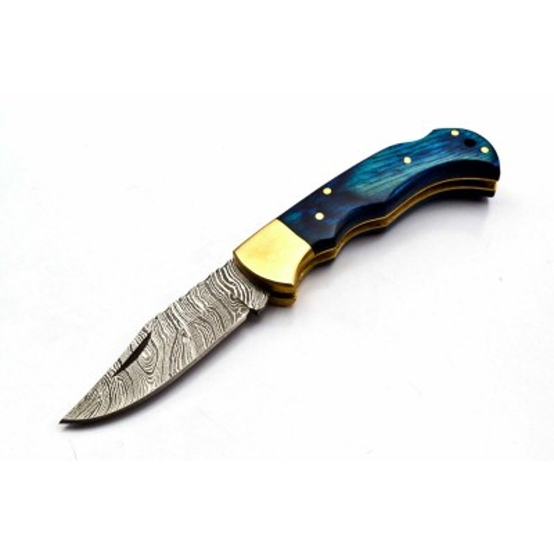 Handmade Damascus Steel Pocket Knife 5 PEC LOT OF Folding Knife Wood  Brass Handle With Leather Sheathe Gift For USA 3