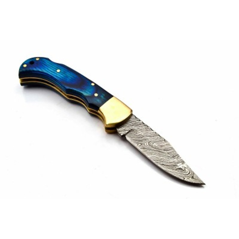 Handmade Damascus Steel Pocket Knife 5 PEC LOT OF Folding Knife Wood  Brass Handle With Leather Sheathe Gift For USA 5