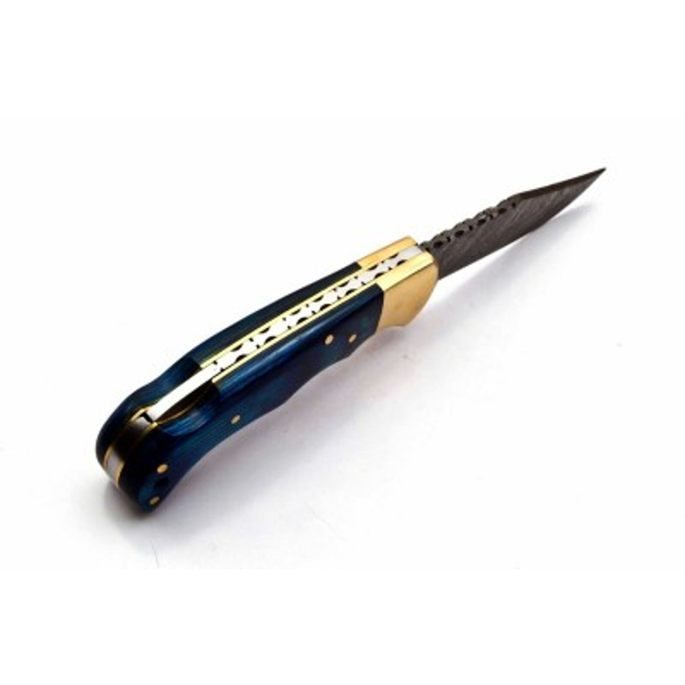 Handmade Damascus Steel Pocket Knife 5 PEC LOT OF Folding Knife Wood  Brass Handle With Leather Sheathe Gift For USA 6