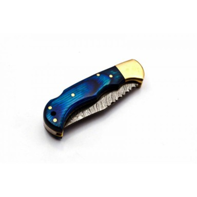 Handmade Damascus Steel Pocket Knife 5 PEC LOT OF Folding Knife Wood  Brass Handle With Leather Sheathe Gift For USA 8