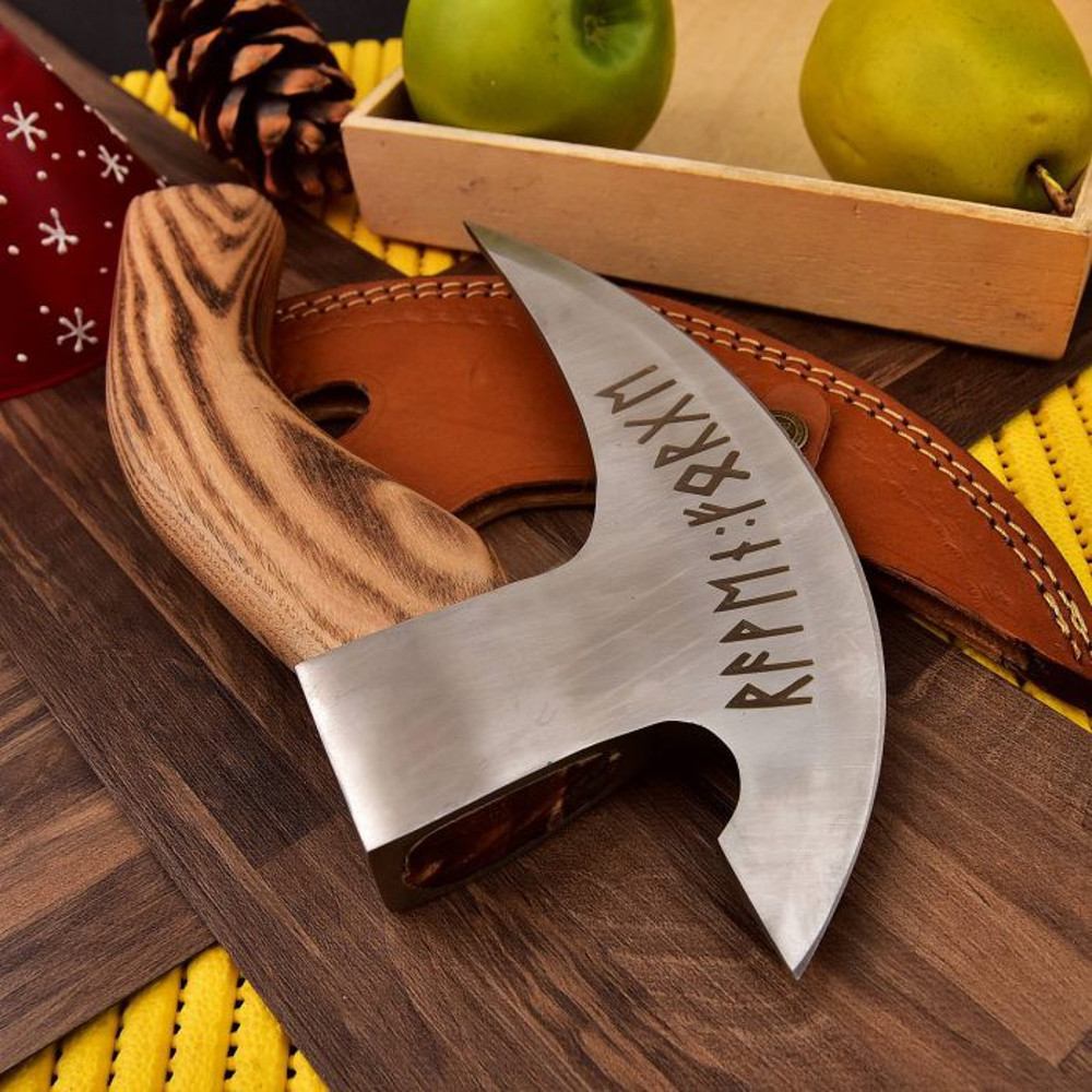 Handmade D2 Steel Pizza Axe Viking Axe Wood Handle With Leather Sheathe Gift For USA Fathers Day Gift For Men Groom 2