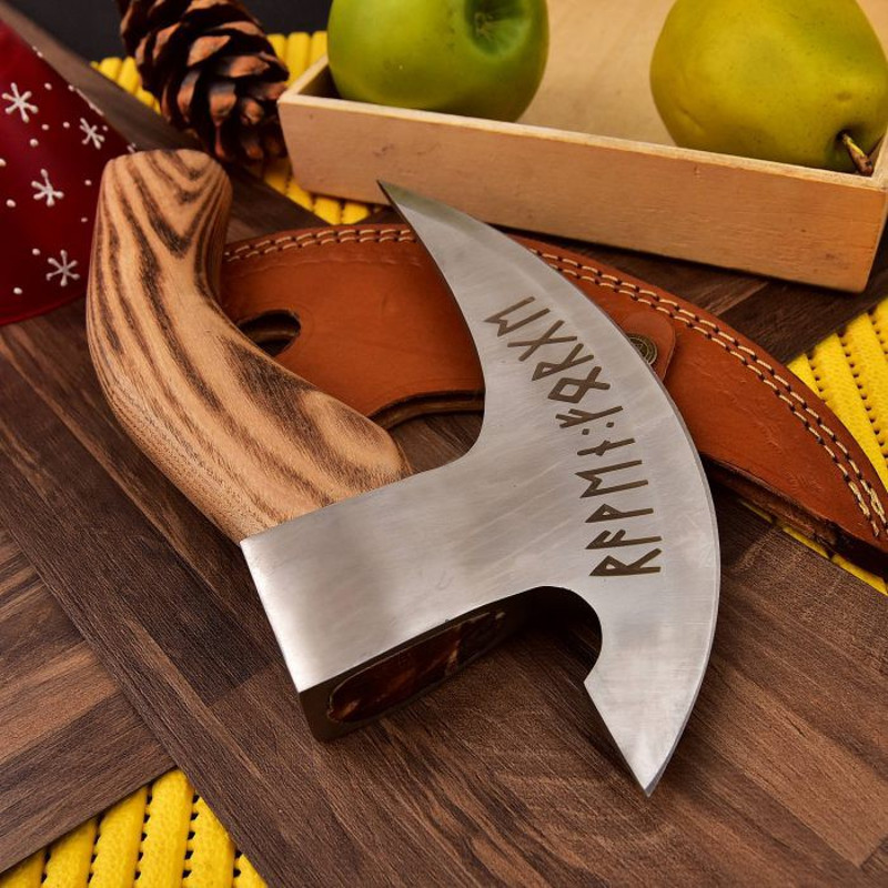 Handmade D2 Steel Pizza Axe Viking Axe Wood Handle With Leather Sheathe Gift For USA Fathers Day Gift For Men Groom 2