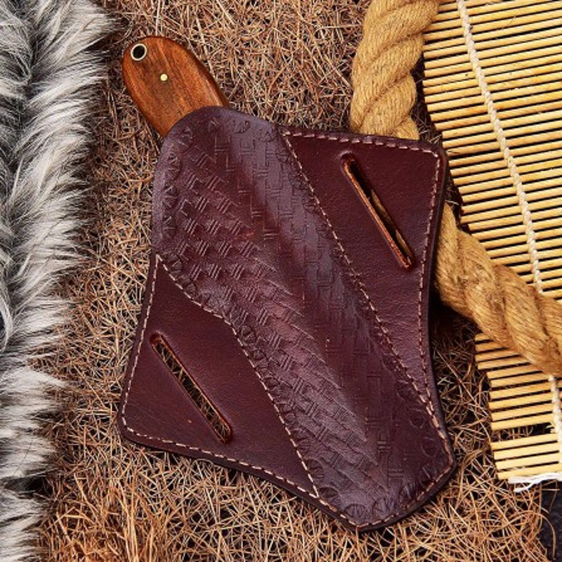 Handmade Damascus Steel Bull Cutter Knife Hunting Knife Wood Handle With Leather Sheathe Gift For USA Fathers Day Gift 4