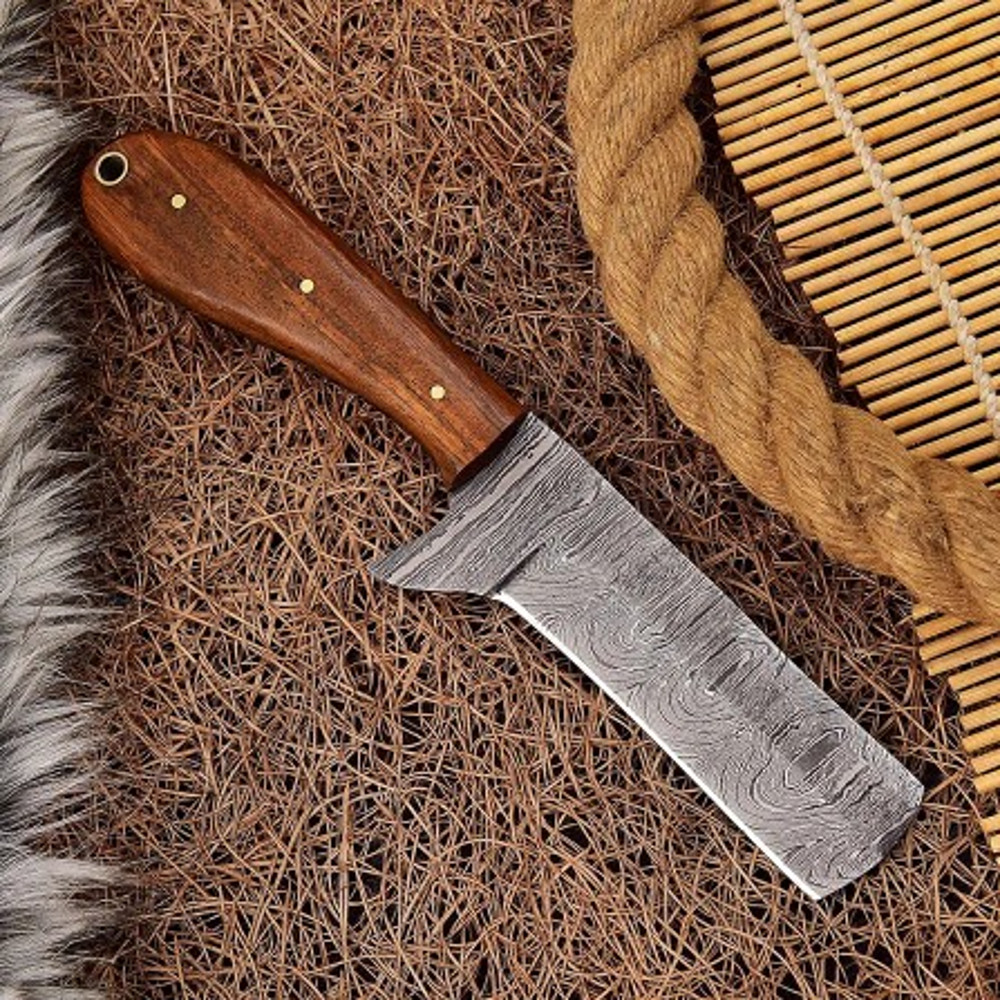 Handmade Damascus Steel Bull Cutter Knife Hunting Knife Wood Handle With Leather Sheathe Gift For USA Fathers Day Gift 3
