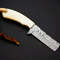 Handmade Damascus Steel Bull Cutter Knife Camel Bone Handle With Leather Sheathe Gift For USA Fathers Day 2