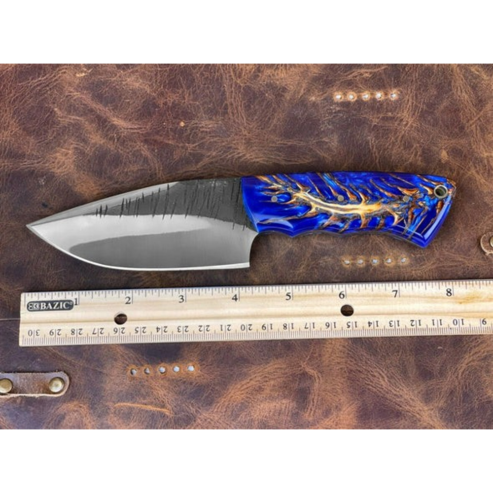 Handmade D2 Steel Skinner Knife Sharp Blade Resin Handle With Leather Sheathe Gift For USA Fathers Day Gift For Men 9