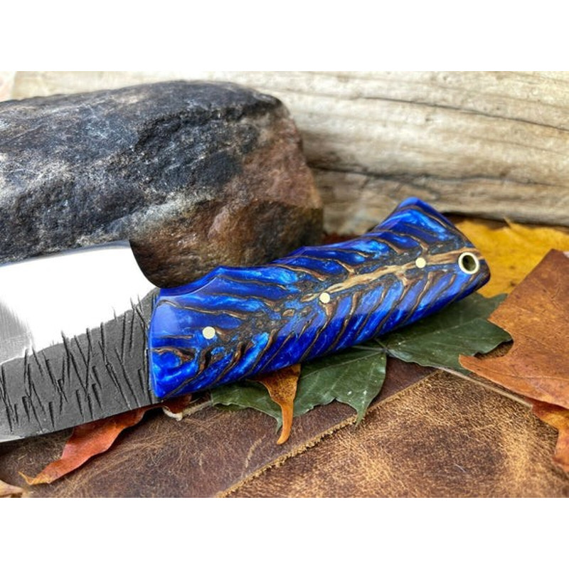 Handmade D2 Steel Skinner Knife Sharp Blade Resin Handle With Leather Sheathe Gift For USA Fathers Day Gift For Men 4