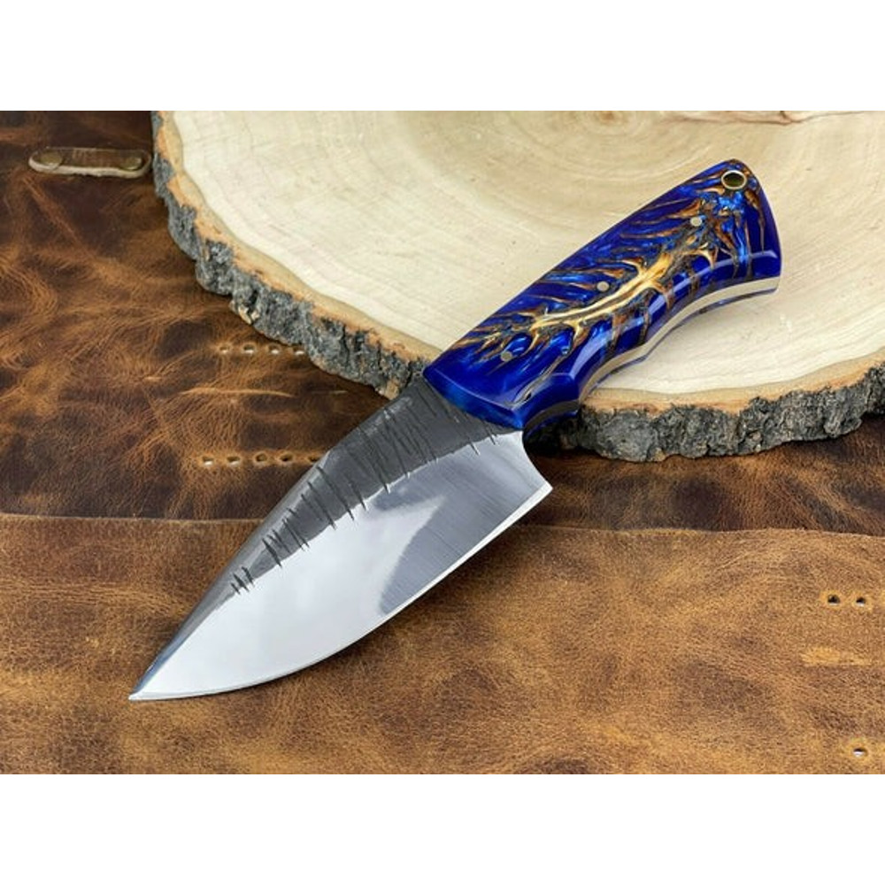 Handmade D2 Steel Skinner Knife Sharp Blade Resin Handle With Leather Sheathe Gift For USA Fathers Day Gift For Men 7
