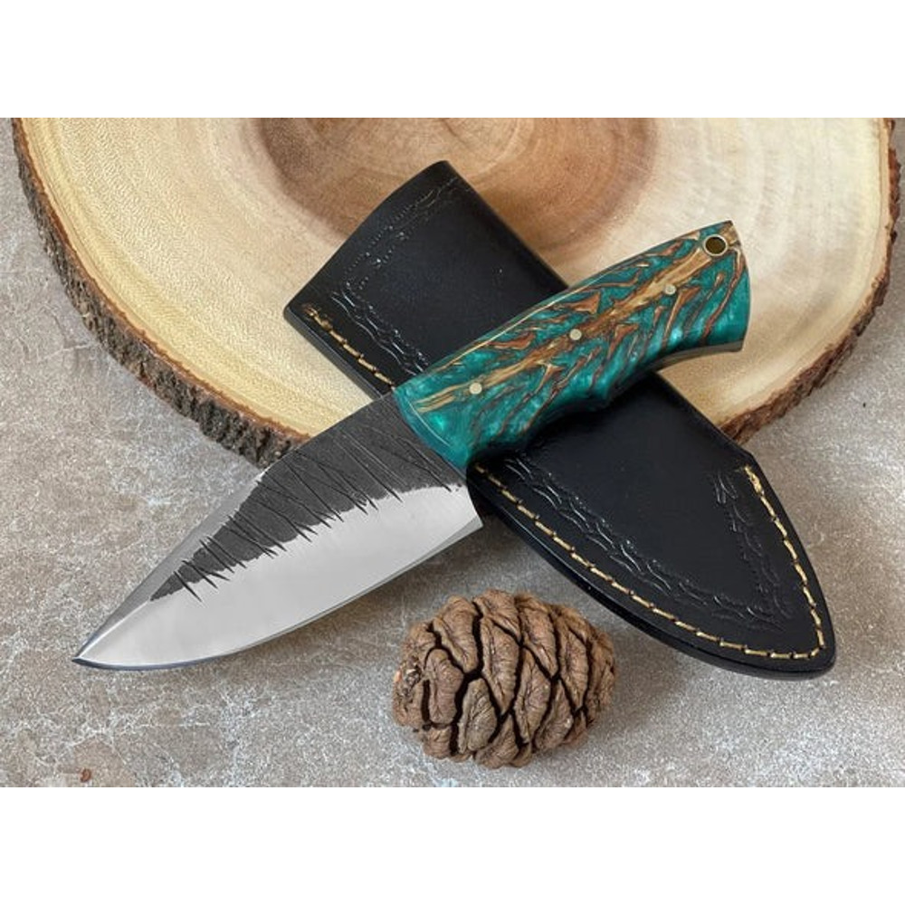 Handmade D2 Steel Skinner Knife Fixed Blade Risen Handle With Leather Sheathe Gift For USA Fathers Day Gift For Men 0