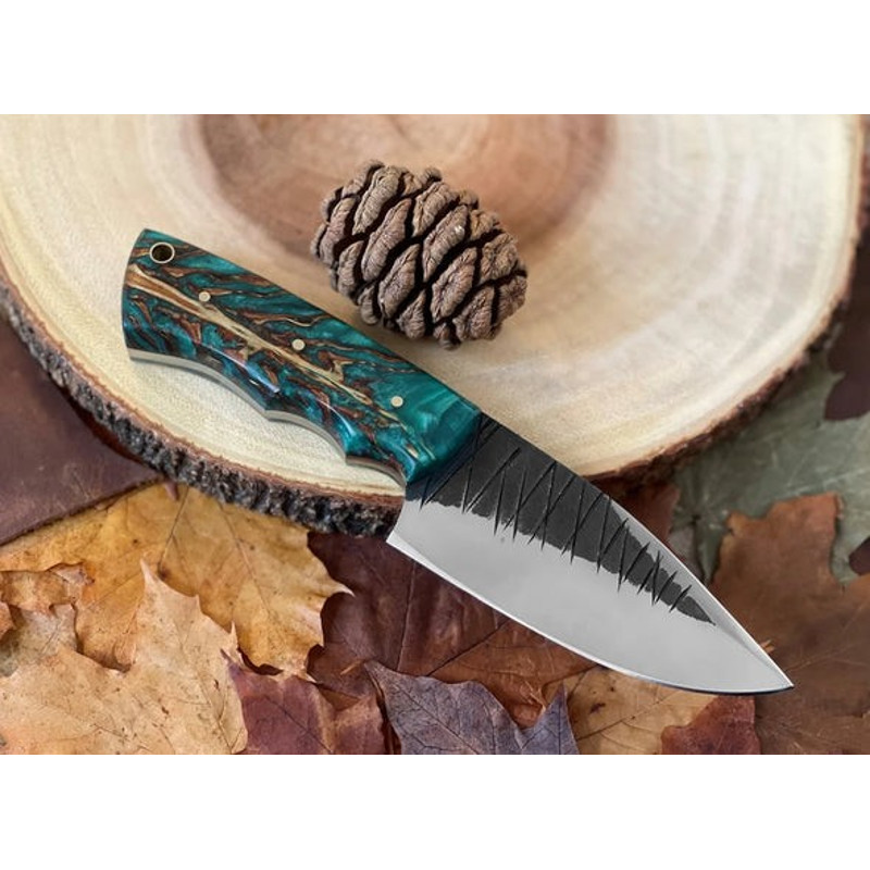 Handmade D2 Steel Skinner Knife Fixed Blade Risen Handle With Leather Sheathe Gift For USA Fathers Day Gift For Men 1