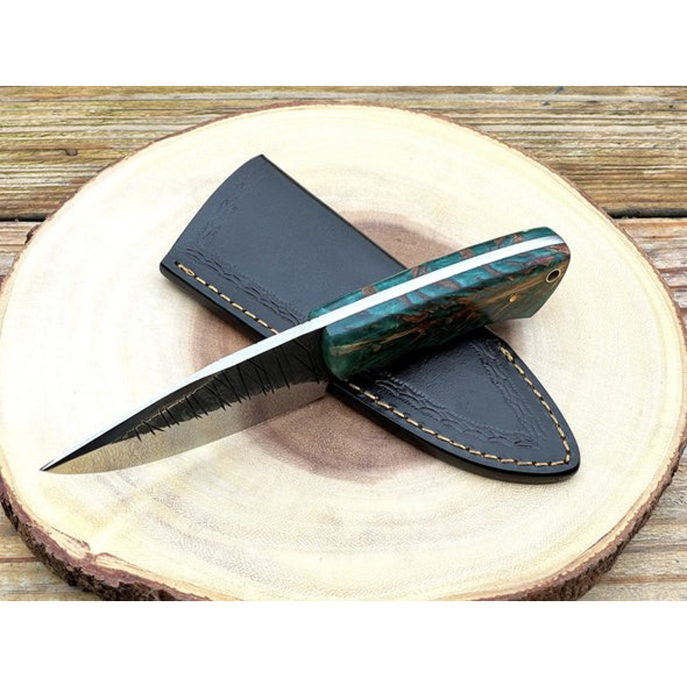 Handmade D2 Steel Skinner Knife Fixed Blade Risen Handle With Leather Sheathe Gift For USA Fathers Day Gift For Men 2