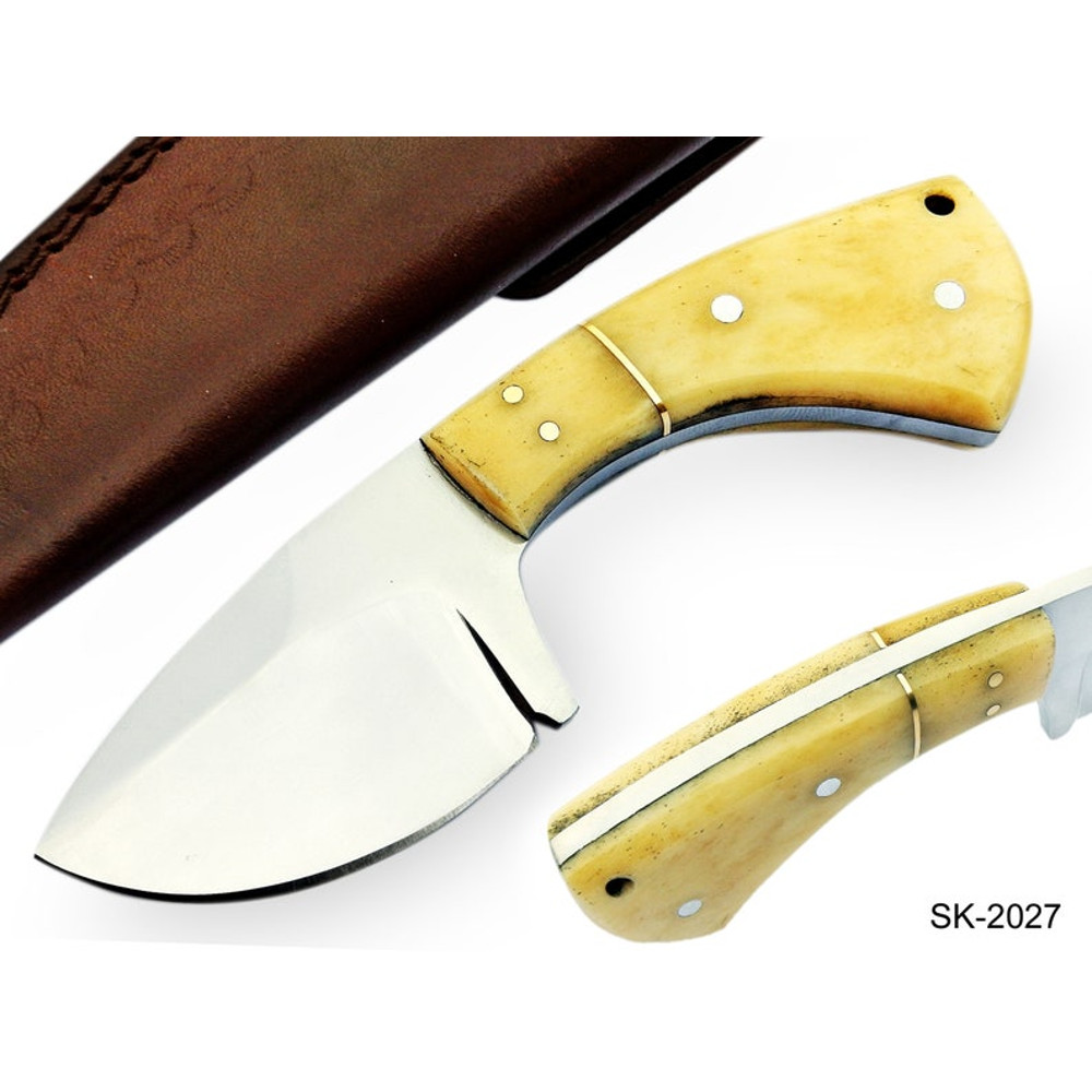 Handmade D2 Steel Skinner Knife Hunting Knife Bone Handle With Leather Sheathe Gift For USA Fathers Day Gift For Men 0