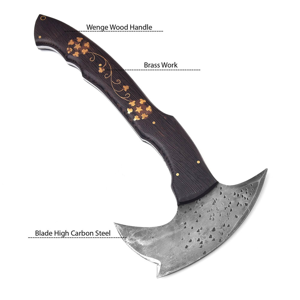 Kmcutlery High Corbon Steel Viking Axes Wangi Wood With Brass Work 9016 0