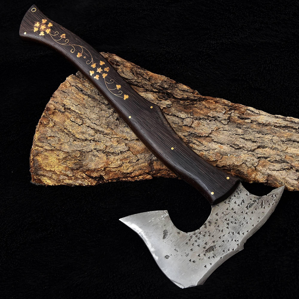 Kmcutlery Forged In Fire Custom Made Viking War Axes Wangi Wood With Brass Work 9017 1