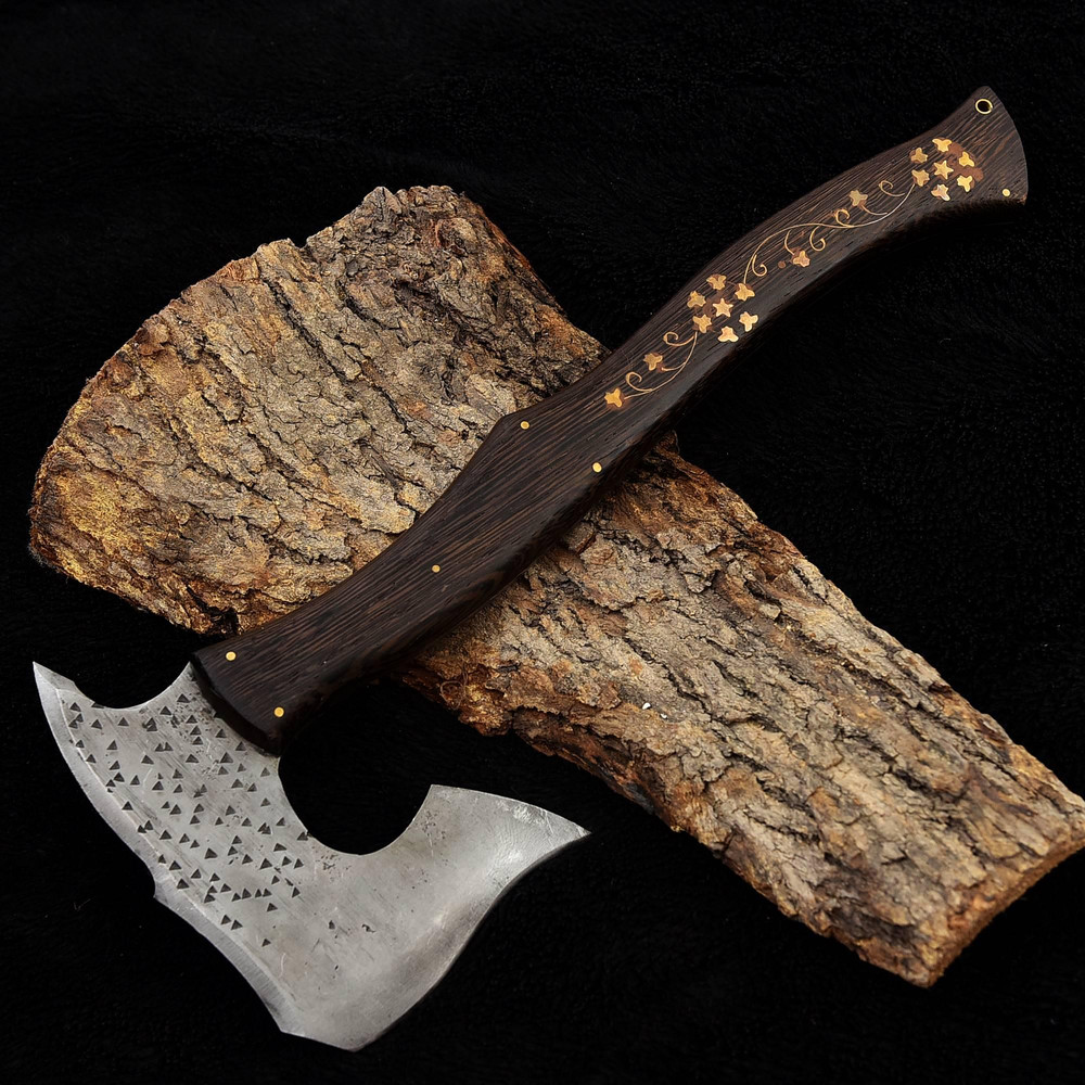 Kmcutlery Forged In Fire Custom Made Viking War Axes Wangi Wood With Brass Work 9017 3
