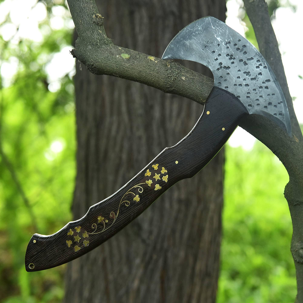 Kmcutlery Forged In Fire Custom Made Viking Axes Wangi Wood With Brass Work 9019 4
