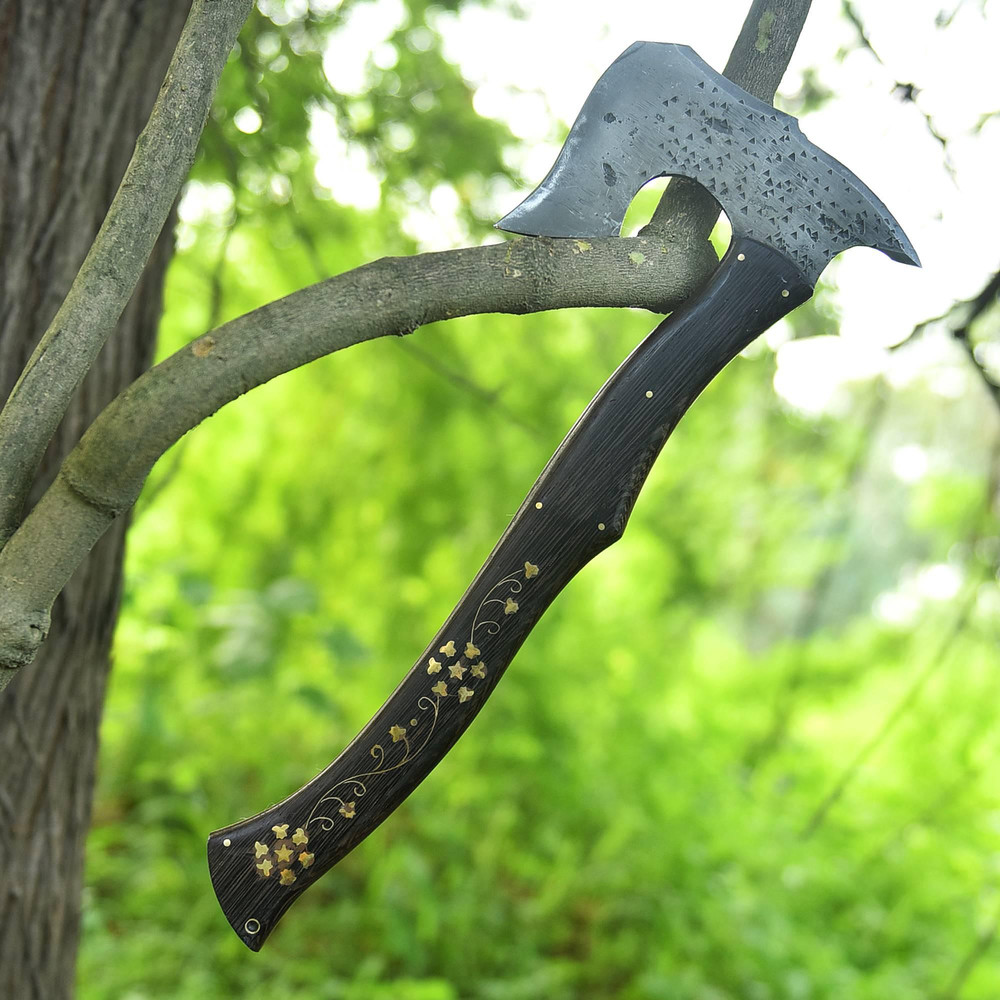 Kmcutlery Forged In Fire Custom Made Viking War Axes Wangi Wood With Brass Work 9020 2