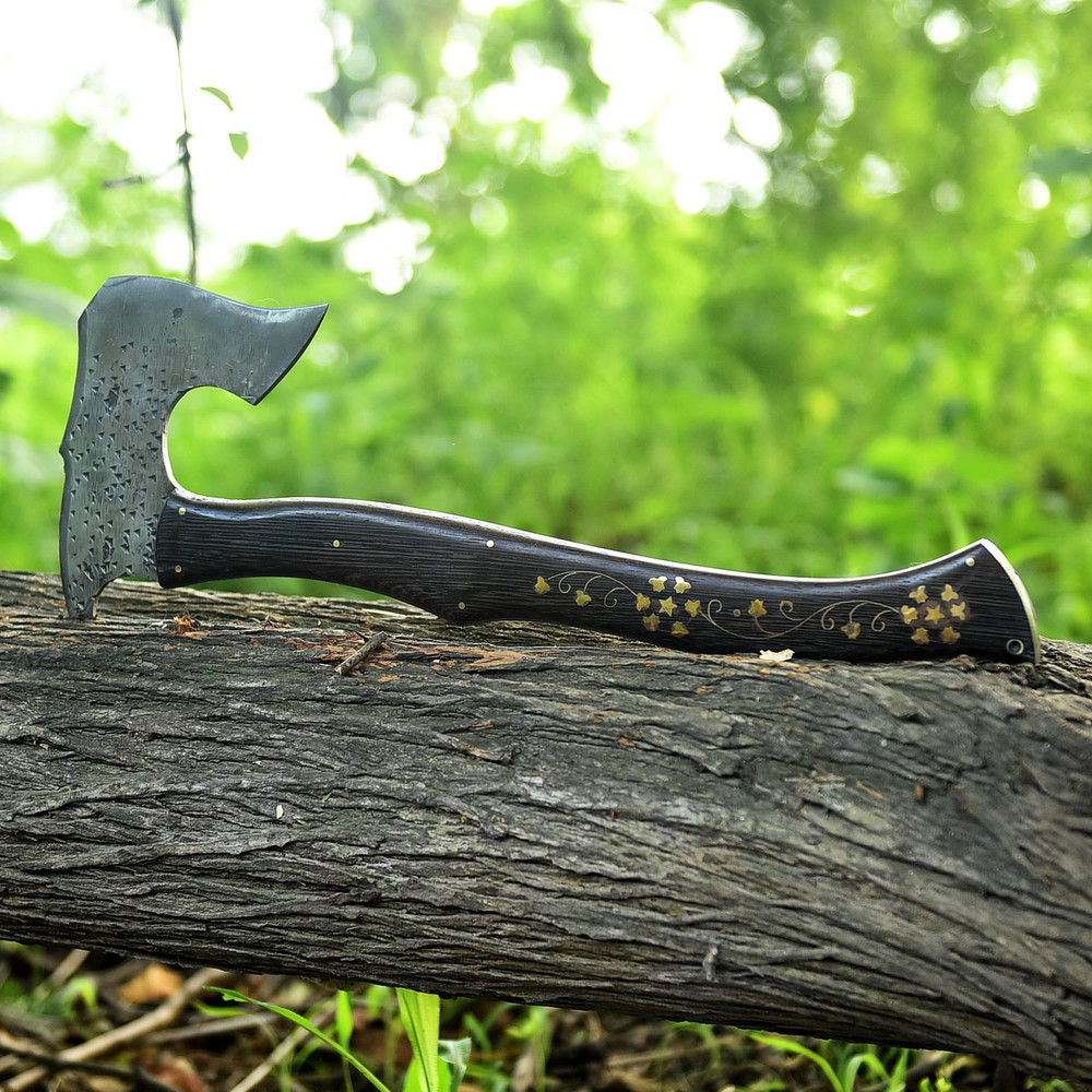 Kmcutlery Forged In Fire Custom Made Viking War Axes Wangi Wood With Brass Work 9020 3