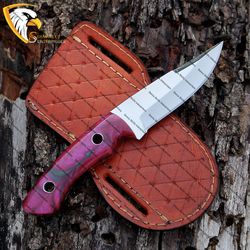 handmade d2 steel skinner knife resin handle with leather sheathe gift for usa father's day gift for men