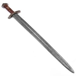 handmade damascus steel viking sword battle ready medieval sword wood & brass handle with leather sheathe gift for usa