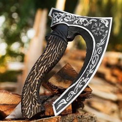 handmade carbon steel smal axe wood handle with leather sheathe gift for usa father's day gift for men groomsman