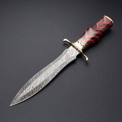 handmade damascus steel hunting knife resin handle with leather sheathe gift for usa father's day gift for men groomsman