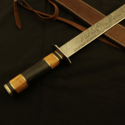 handmade damascus steel sword 32" inch wood & brass handle with leather sheathe gift for usa father's day gift for men