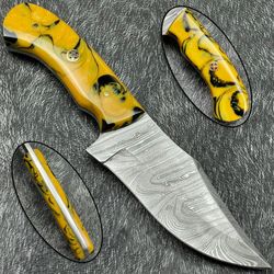 handmade damascus steel hunting skinner knife resin handle with leather sheathe gift for usa father's day gift for men