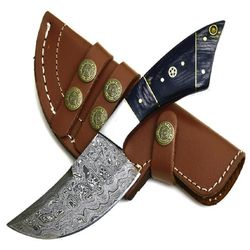 handmade damascus steel skinner hunting knife wood handle with leather sheathe gift for usa father's day gift for men