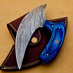 handmade damascus steel pizza cutter ulu knife with leather sheathe gift for usa father's day gift for men groomsman