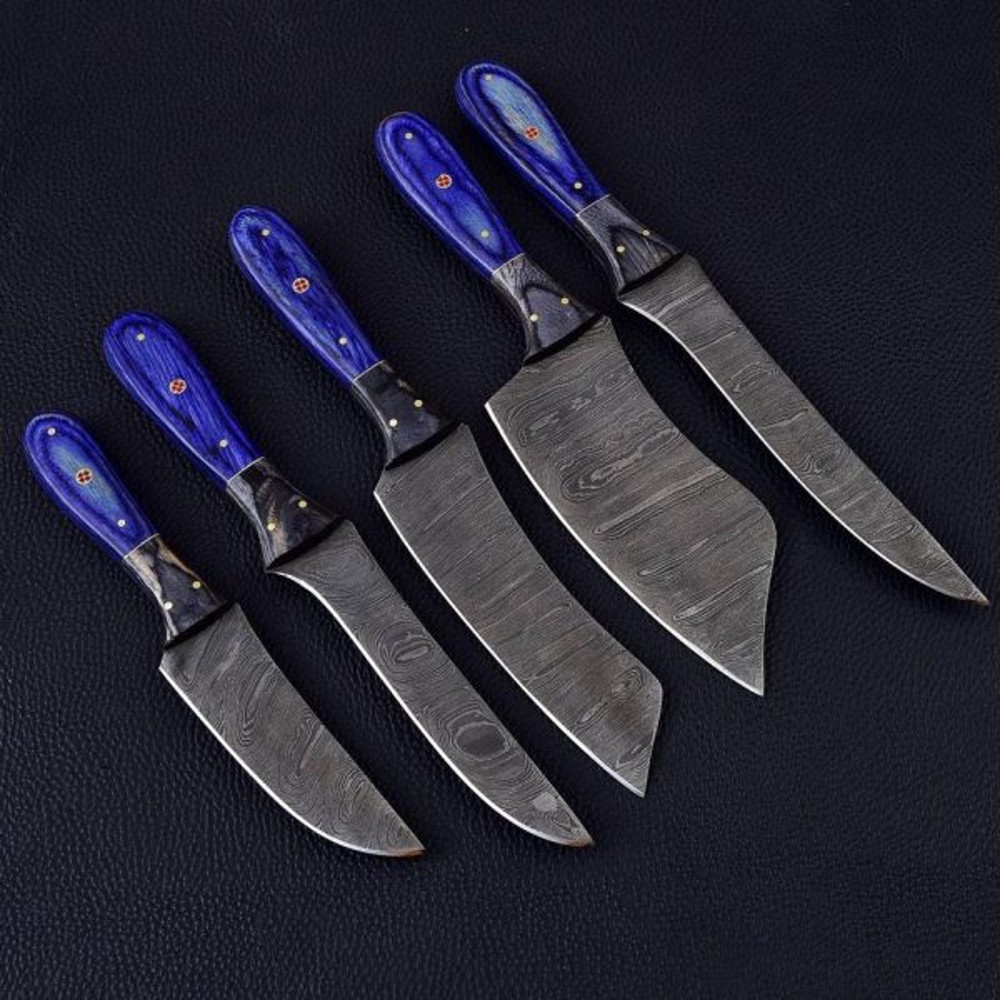 Handmade Damascus Steel Kitchen Set 5 PEC Chef Set Knife Wood Handle With Leather Sheathe Gift For USA Fathers Day Gift 1