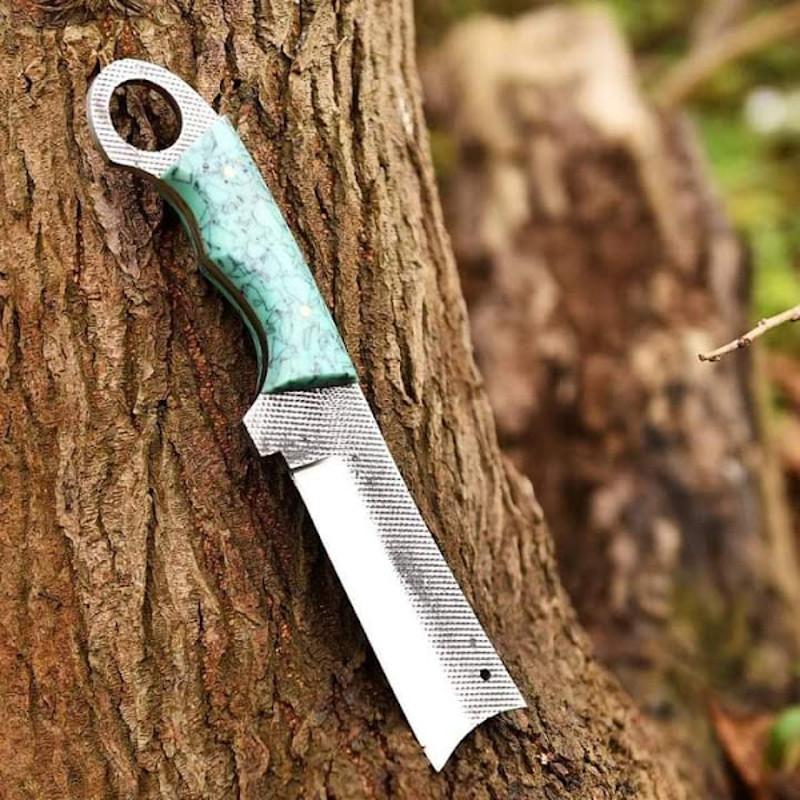 Handmade D2 Steel Cowboy Knife Bull Cutter Skinner Knife Resin Handle With Leather Sheathe Gift For USA Fathers Day 1