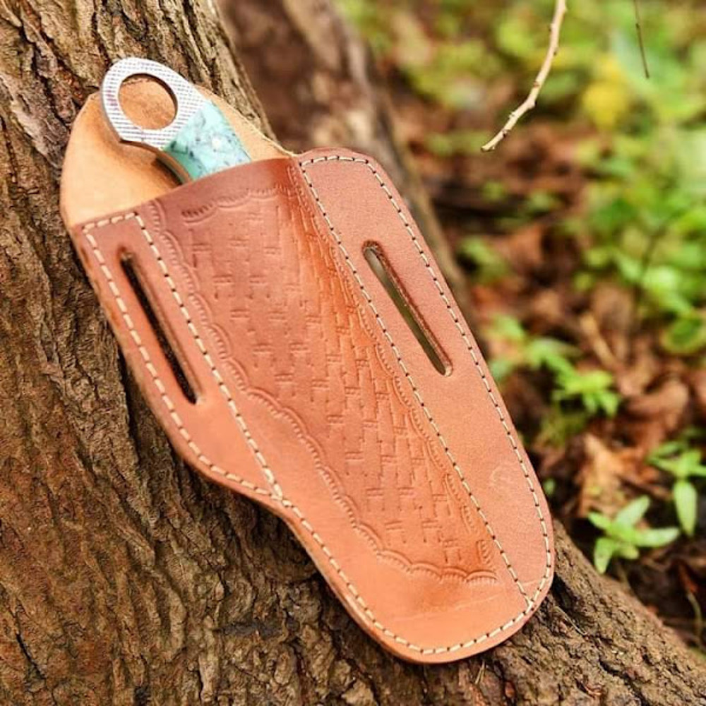Handmade D2 Steel Cowboy Knife Bull Cutter Skinner Knife Resin Handle With Leather Sheathe Gift For USA Fathers Day 3