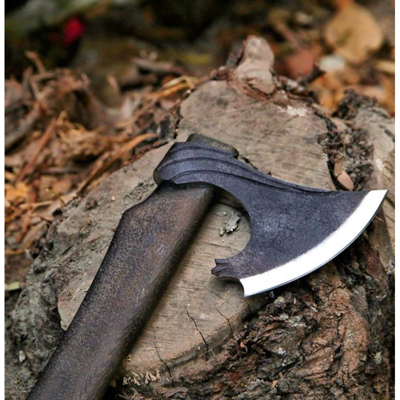 Hand Forged Celtic Axe Viking Beard AxeHand Engraved Runes Black Head Axe Brown Leather Crossed Functional Outdoor 1
