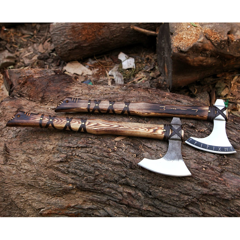 Handmade Carbon Steel Viking Axe 2 PEC Lot Of AXE Wood Handle With Leather Sheathe Gift For USA Fathers Day Gift 1